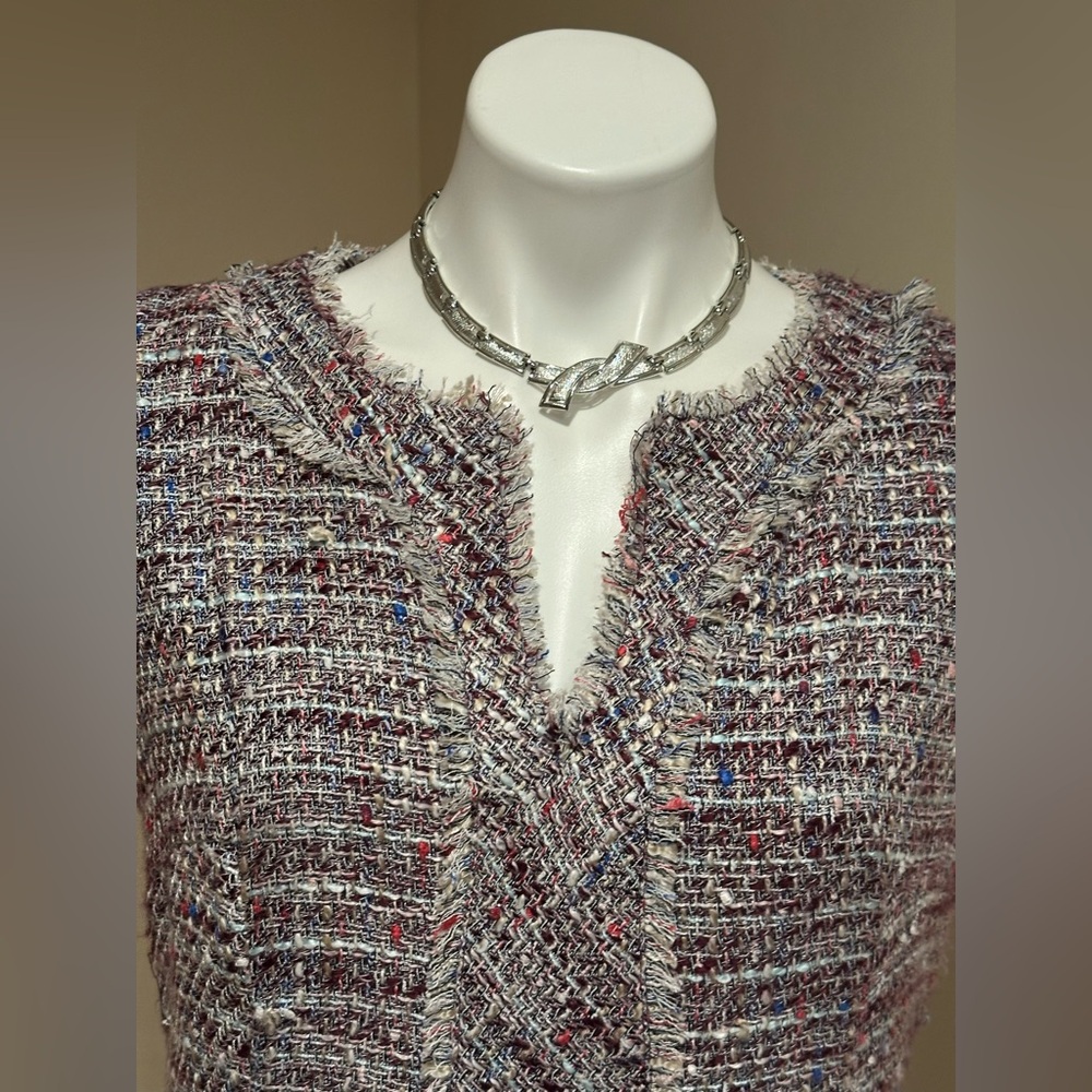 KARL LAGERFELD Short Sleeve Tweed Midi Shift Dress Sz. 8 - Picture 3 of 15